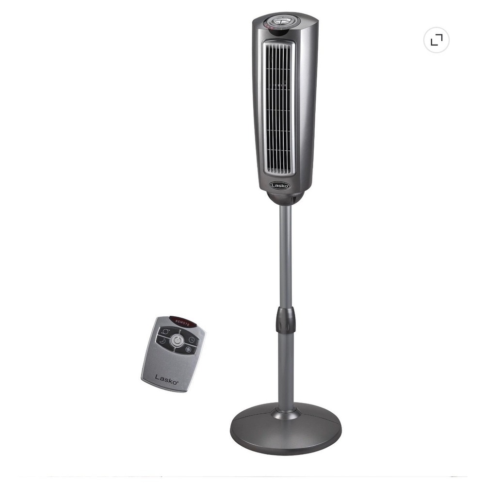 Lasko 2535 Oscillating Pedestal Tower Fan with Remote Control Graphite Silver